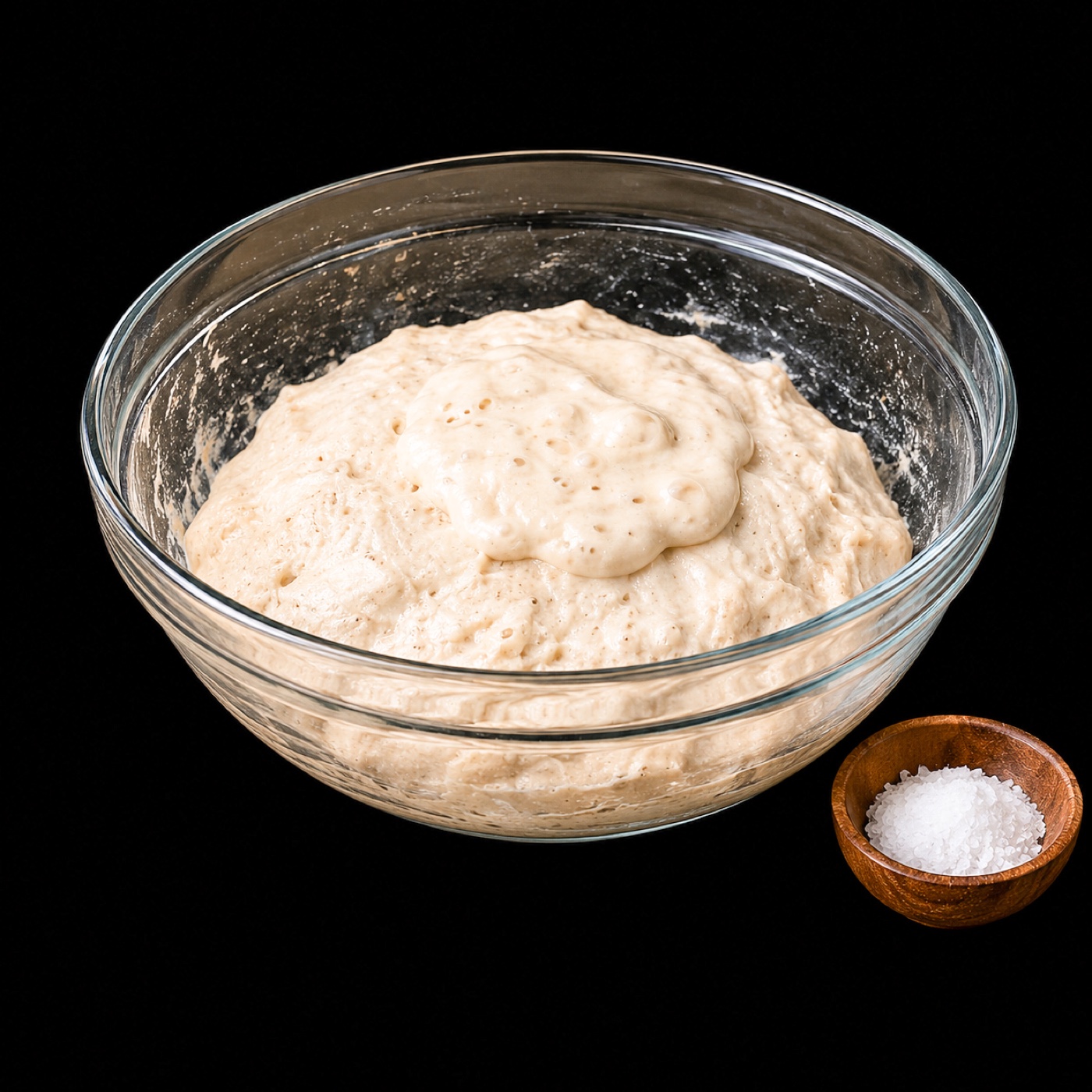 Masa con sal añadida, bowl pequeño de sal al lado